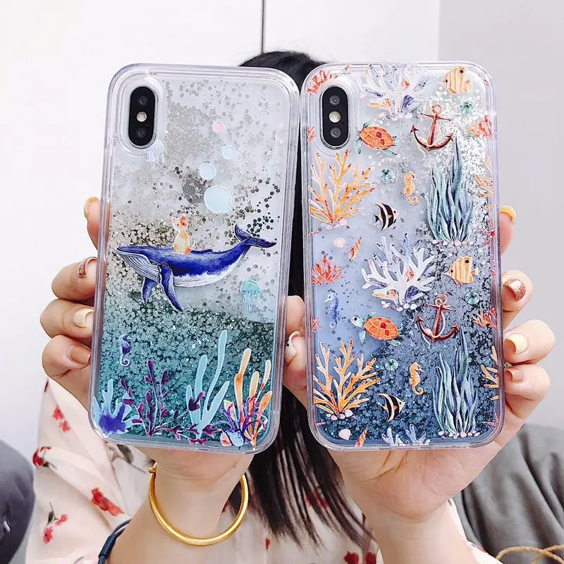 

Fashion Whale Case for Redmi 5 Plus Note 5 Liquid Quicksand Soft Silicone Cover Cat Fish Case for Xiaomi MI 5X 6X A1 A2 MIX 2S 8