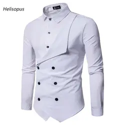 Helisopus 2019 Летняя мужская рубашка с длинными рукавами двубортные рубашки приталенная однотонная Повседневная рубашка Camisa