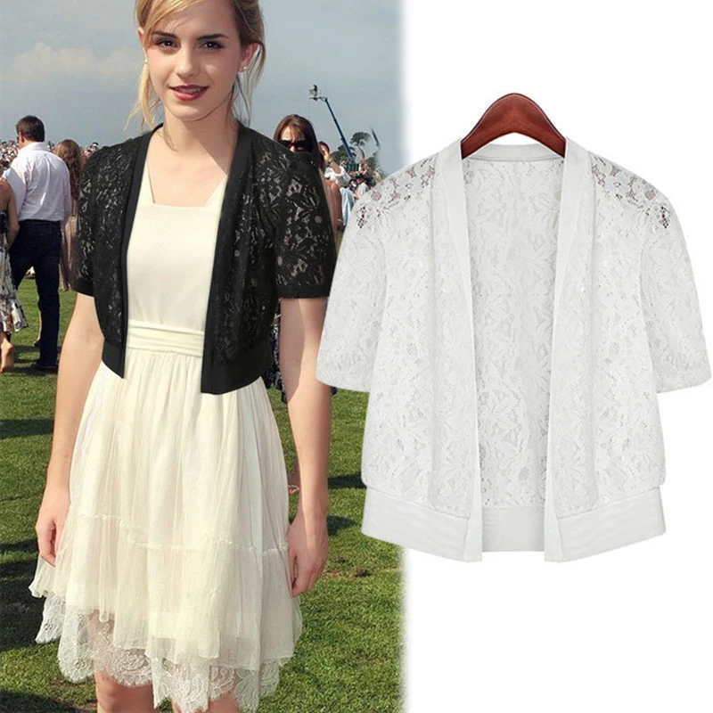 Leiouna Lace Shawl Short Small Floral Hollow Out Cardigan