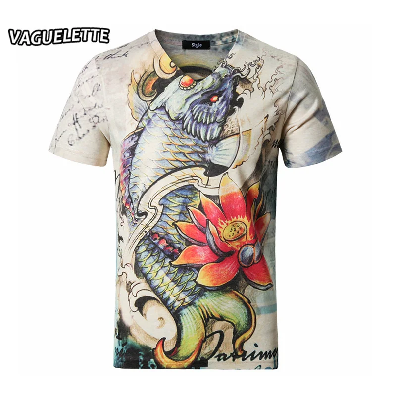 Fashion Tee Shirt Homme V Neck 3D Print Carp Fish Summer ...