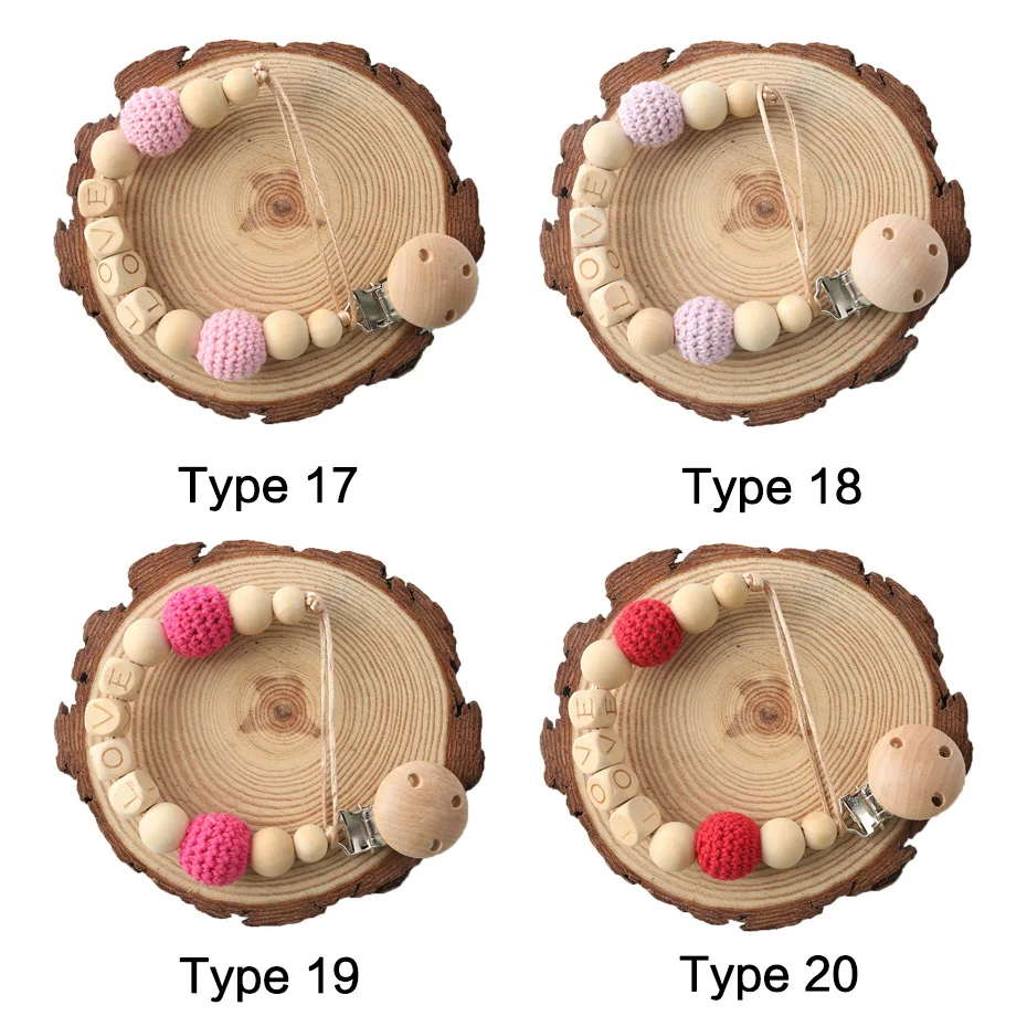 1PC Custom Baby Name Personalised Wood Beads Binky Clip Pacifier Chain Holder Chew Toys Nipple Holder Baby Gift Wooden Teether