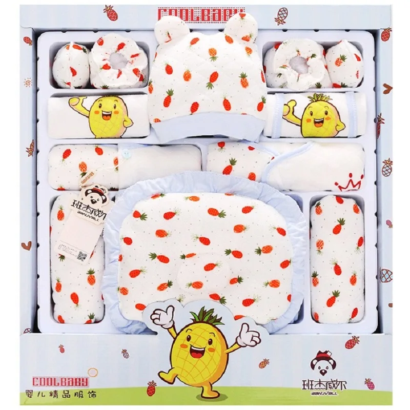 

2019 Thick 17pcs autumn winter new newborn baby clothing set gift 100% cotton pineapple infant clothes suits baby gift set