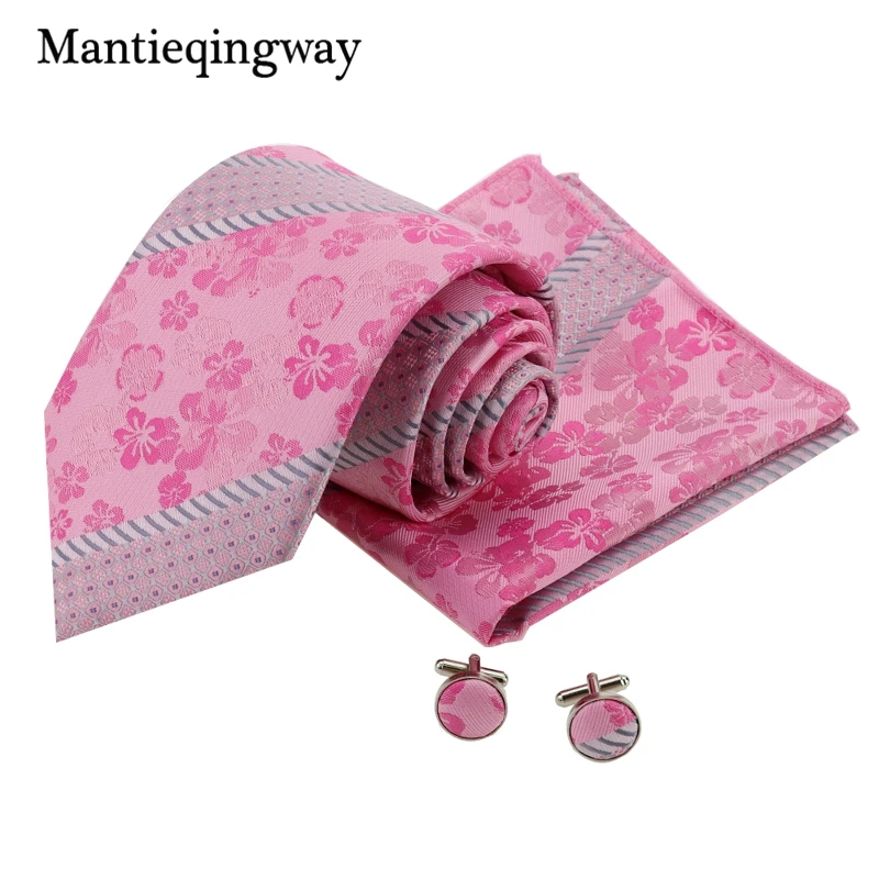 Mantieqingway модный розовый жаккардовый цветочный полотенце полиэстер 8,5 см галстук запонки набор для мужчин свадебный платок-галстук для жениха