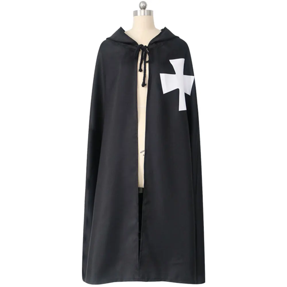 

Medieval Warrior Cosplay Costume Templar Black Vintage Knight Cloak Men Women Adults Pope Robe Halloween Party Performance Cape