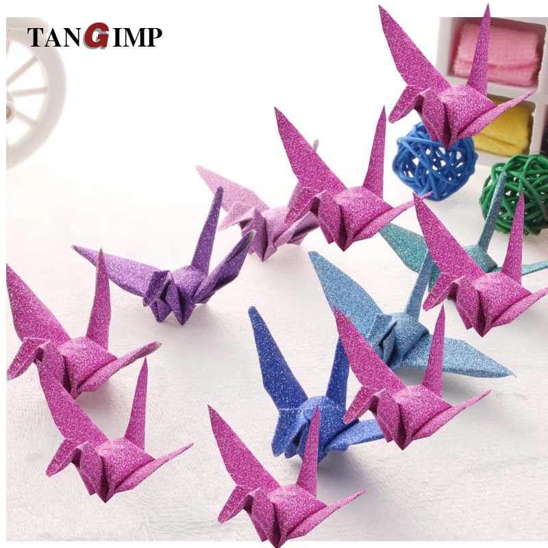 Glitter Papel Origami Guindastes Guirlanda Enfeite Diy Feito