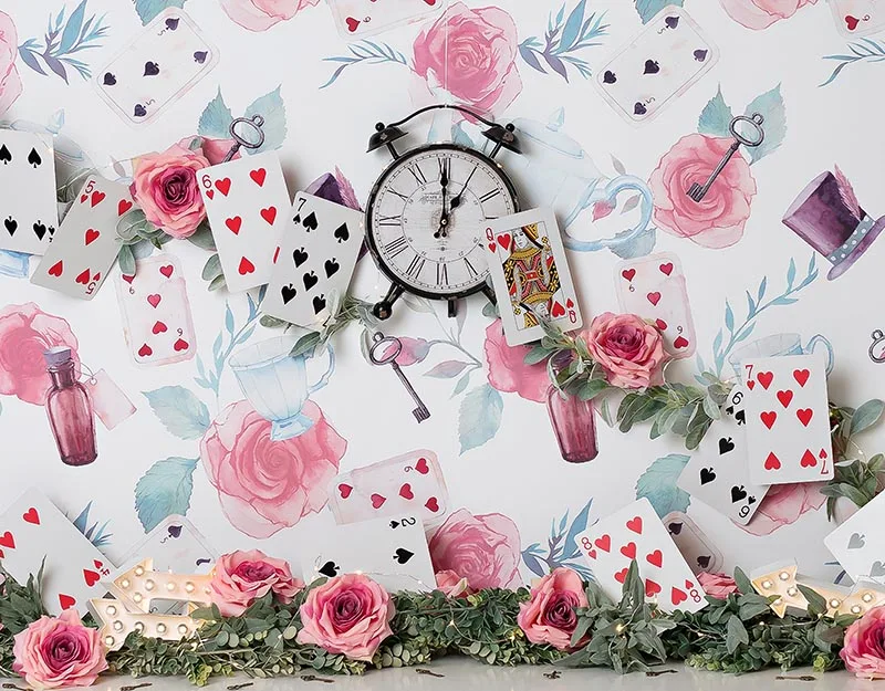 

MEHOFOTO Photography Background Playing Card Clock Bottle Flower New Born Baby Birthday Theme Backdrop Professional Photo Studio
