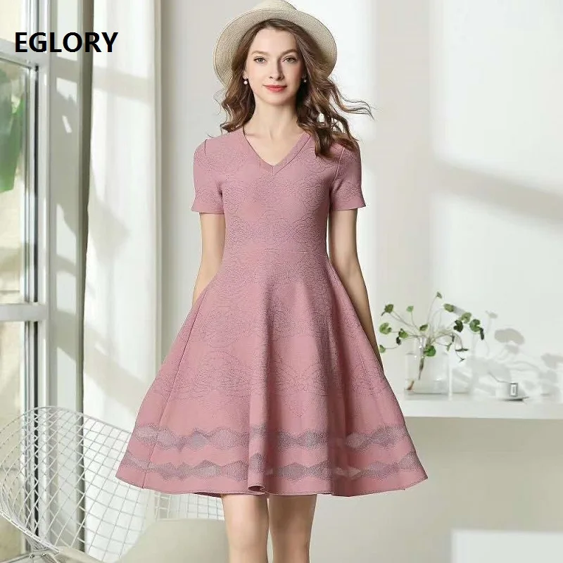Best Price 2019 Spring Summer Autumn Fashion Knitted Sweater Dress High Quality Women V-Neck Flower Patterns Pink Black Casual Jumper Dress Best Price 2019 Spring Summer Autumn Fashion Knitted Sweater Dress High Quality Women V-Neck Flower Patterns Pink Black Casual Jumper Dress