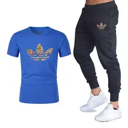 Летняя новая распродажа мужские комплекты футболки + брюки комплекты из двух предметов Повседневный Спортивный костюм 2019 прилив брендовая