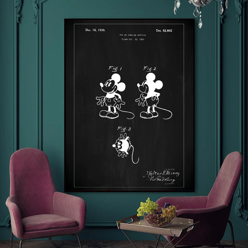 

Mickey Mouse Black White Minimalist Wall Art Canvas Poster And Print Canvas Painting Oil Decorative Picture Bedroom Home Decor