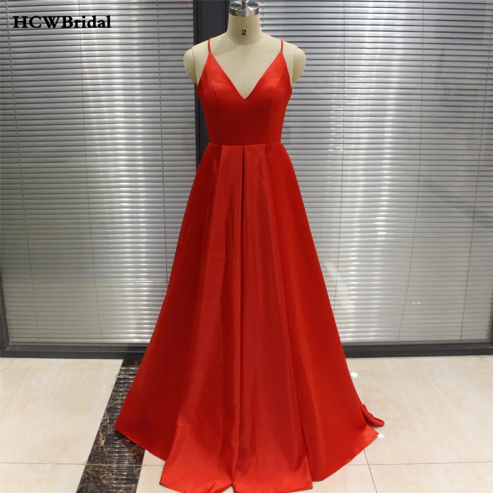 Sexy Backless Spaghetti Strap Prom Dresses 2019 Floor Length A Line Red ...