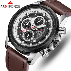 Топ люксовый бренд ARMIFORCE мужские часы кварцевые Военные мужские часы с кожаным ремешком деловые мужские наручные часы водонепроницаемые
