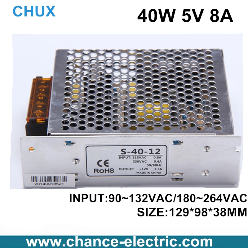 

china switching power supply 40w 5V 8A Single Output AC/dc 110 or 220v input for cnc led light(s-40w-5v) free shipping