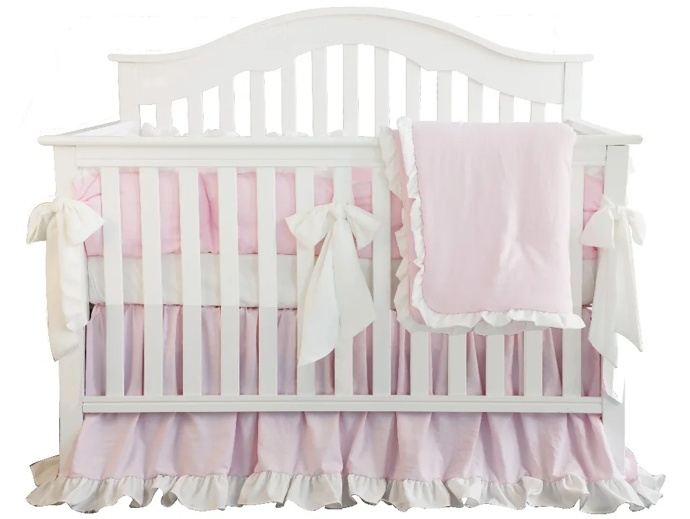 4pcs Ruffle Coral Watercolor Crib Rail Guard Set Boho Floral Crib