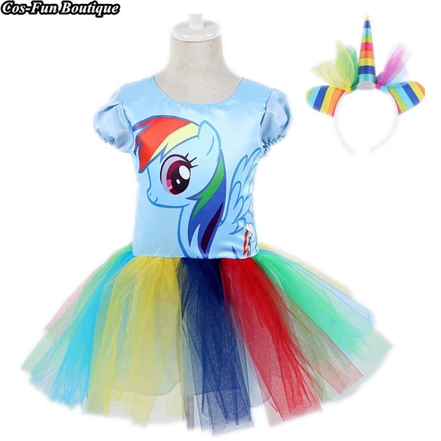

Fashion Girl Dress Tulle Pony Dresses Fancy Party Dress Birthday Costume Halloween Cosplay Clothes With Headbands HL011