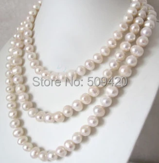

Free Shipping >>>65" 9mm White Freshwater Pearl Necklace Cultured Natural Color