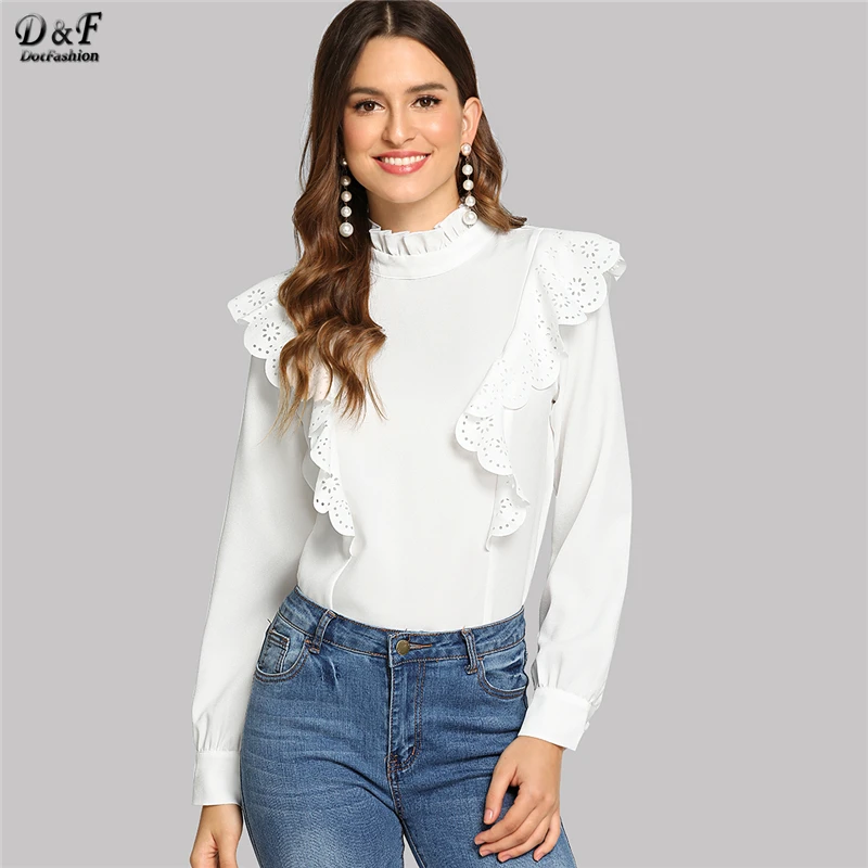 Buy Dotfashion Scallop Laser Cut Detail Frilled Neck