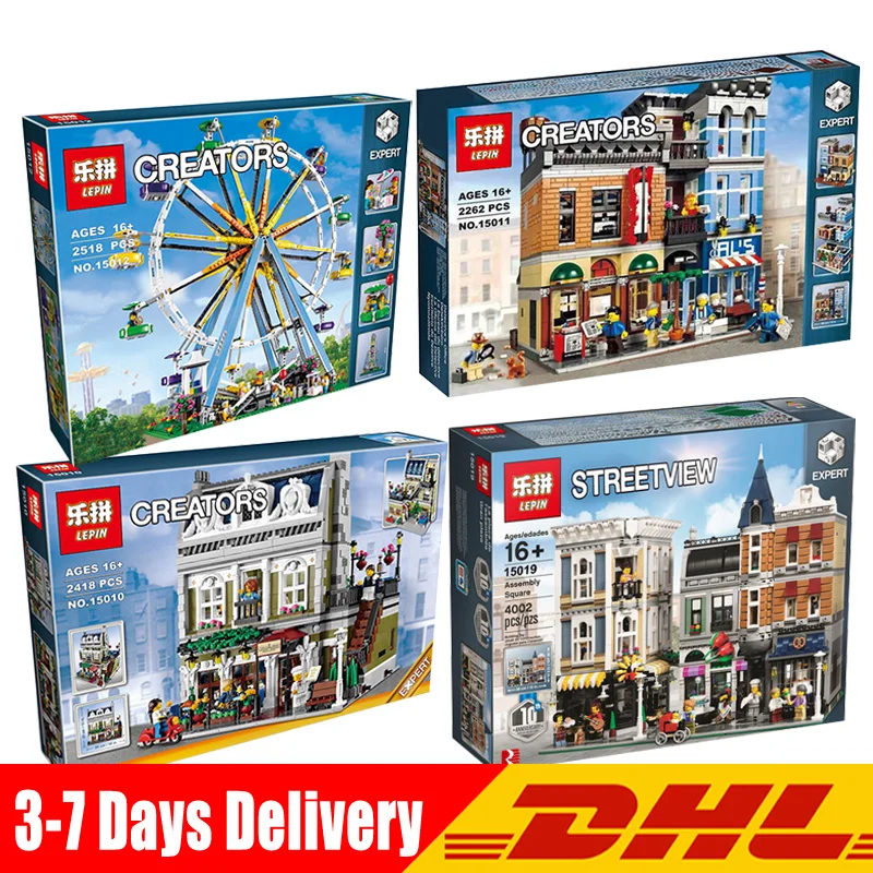 

Lepin 15010 15011 15012 15019 City Street Model Clone Legoings 10243 10197 10247 10255 Blocks Bricks Creative House Toys