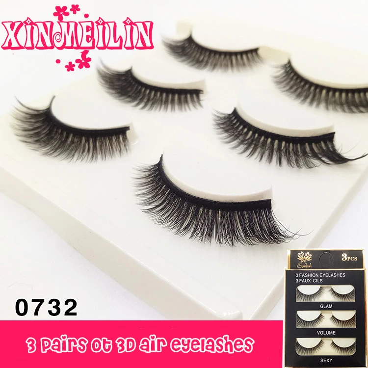 

3 pairs 3D faux mink natural long individual thick fluffy fake dramatic makeup eyelashes wholesale eyelashes with eyelash boxes