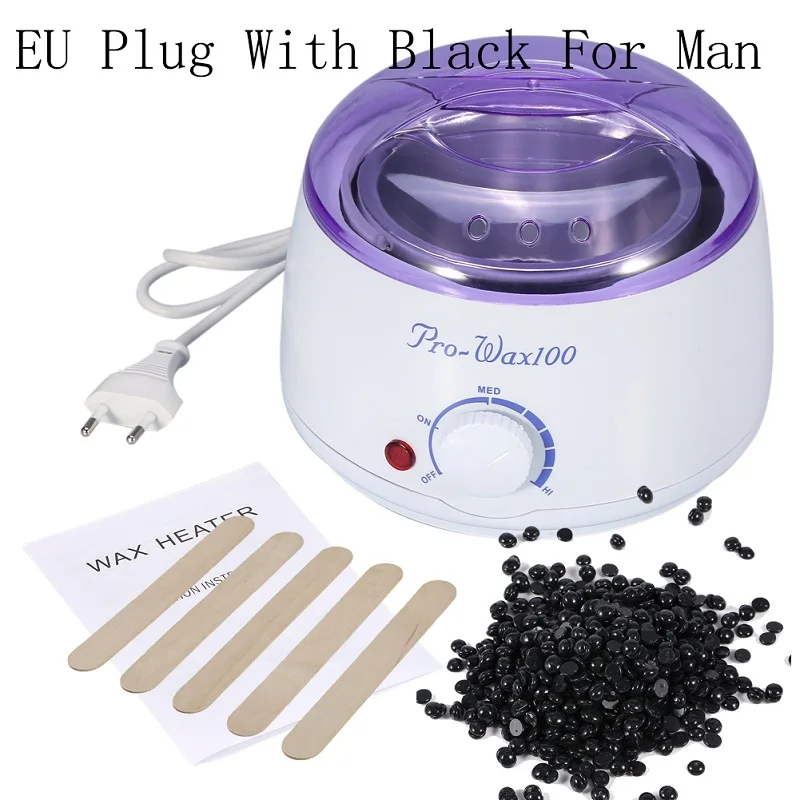 ЕС Plug воск бобы мини Спа Ручной Эпилятор ноги парафиновый воск+ 100 г Твердые восковые бобы Депиляционные инструменты для удаления волос - Цвет: Черный