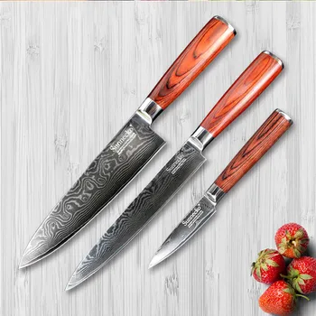 

SUNNECKO 3PCS Kitchen Knife Set Multiplayer Japanese VG10 Damascus Steel Sharp Slicing Chef Paring Pakka Wood Handle Cutter Tool