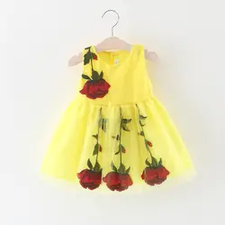 Детское летнее платье для девочки одежда для детей без Рукавов Розовое платье принцессы для девочек От 0 до 4 лет
