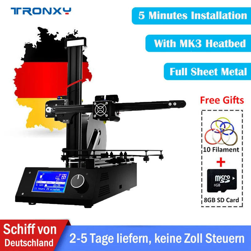 Tronxy 3D Printer Kit DIY Extruder Large Printing Size 220*220*220mm i3 Aluminium Metal Structure Heated Bed LCD Screen Printer