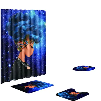 

4PCS Sea Style Non Slip Toilet Polyester Cover Mat Set Bathroom Shower Curtain Polyester Fitted With Curtain Hooks Bath Tubs #X