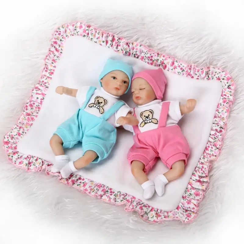 

Nicery 8inch 20cm Bebe Reborn Mini Doll Soft Silicone Lifelike Toy Gift for Child Christmas Pink Hat Blue Hat Two Dolls