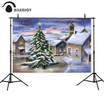 

Allenjoy Thin Vinyl photograph background Christmas tree village snow cartoon children new year decorate photobooth backdrop