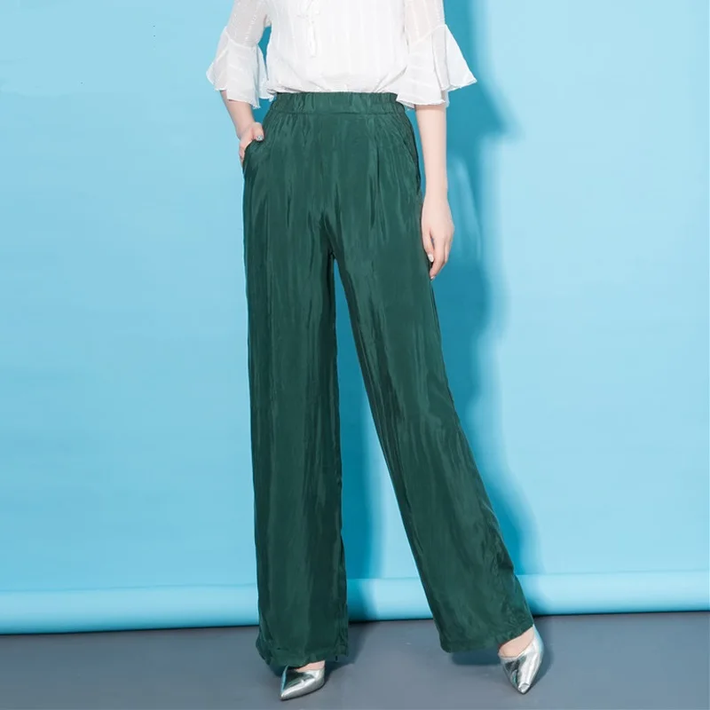 

S-6XL plus size Fashion brand 100%Cupro soft fabric poplon trousers women's elastic waist longer straight pants wq1728 factory