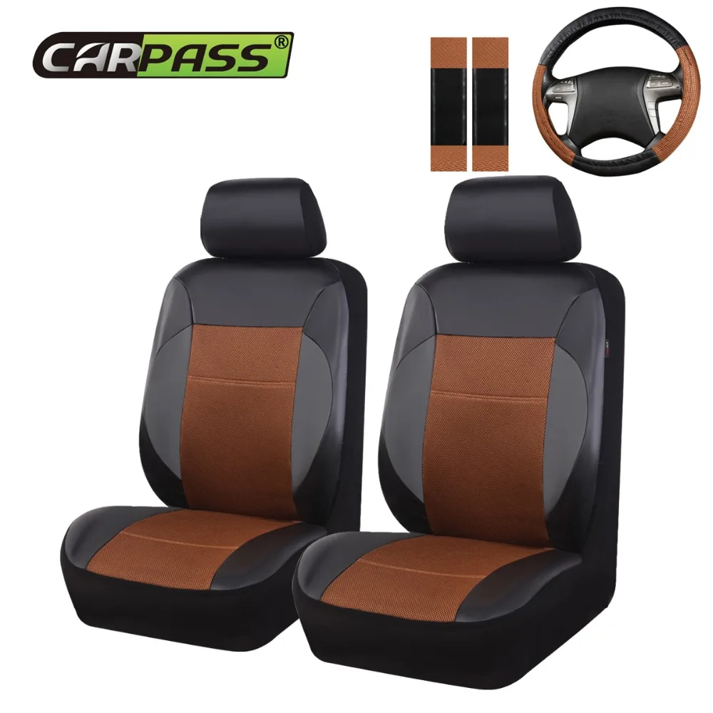 

Car-pass Brand Luxury PU Leather Universal Car Seat Cover 2 Front Seat Covers Fit Most Cars Covers With Steering Wheel Cover