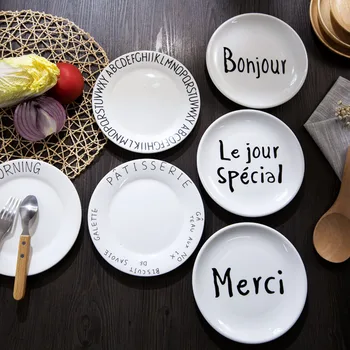 

European Ceramic Plate Creative Letter Western Dish Breakfast Plate Fruit Snack Plate Dessert Plate Dropshipping