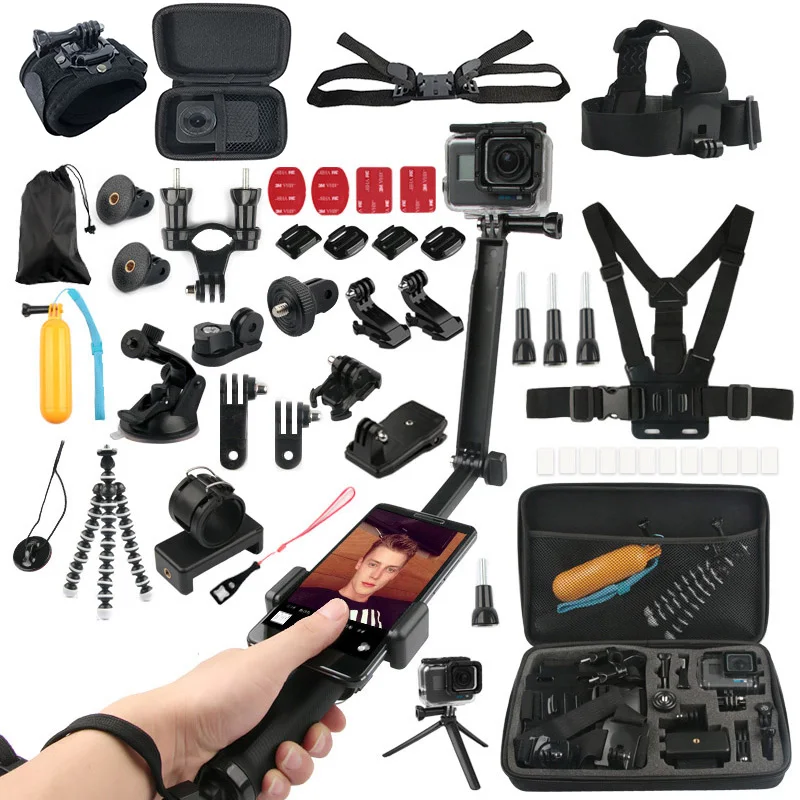 for Gopro Accessories Set 3-way selfie stick Tripod hero 7 6 5 4 Xiaomi Yi 4K Eken h8 H9 SJCAM Action Camera Accessory | Электроника