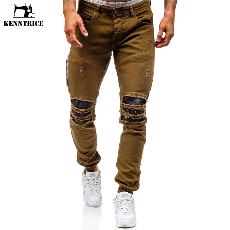 KENNTRICE Military Jeans Men Tactical Pants Ripped Streetwear Patchwork