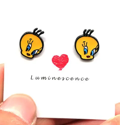 1 пара поступление мультфильм tweety птиц аниме женские серьги-гвоздики подарок Модные украшения аксессуары E-10