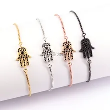 10 шт микро проложить Черный CZ глаз браслет, кубический цирконий ладонь(хамса) рука Шарм соединитель браслет цепи ювелирные изделия