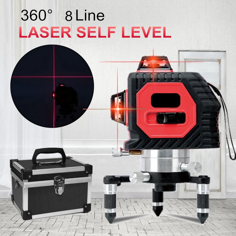 

Newest 8 Line 3D Laser 638nm Auto Self-Leveling 360 Horizontal Vertical Cross Red line Indoor/Outdoor Cross Laser Level Tools