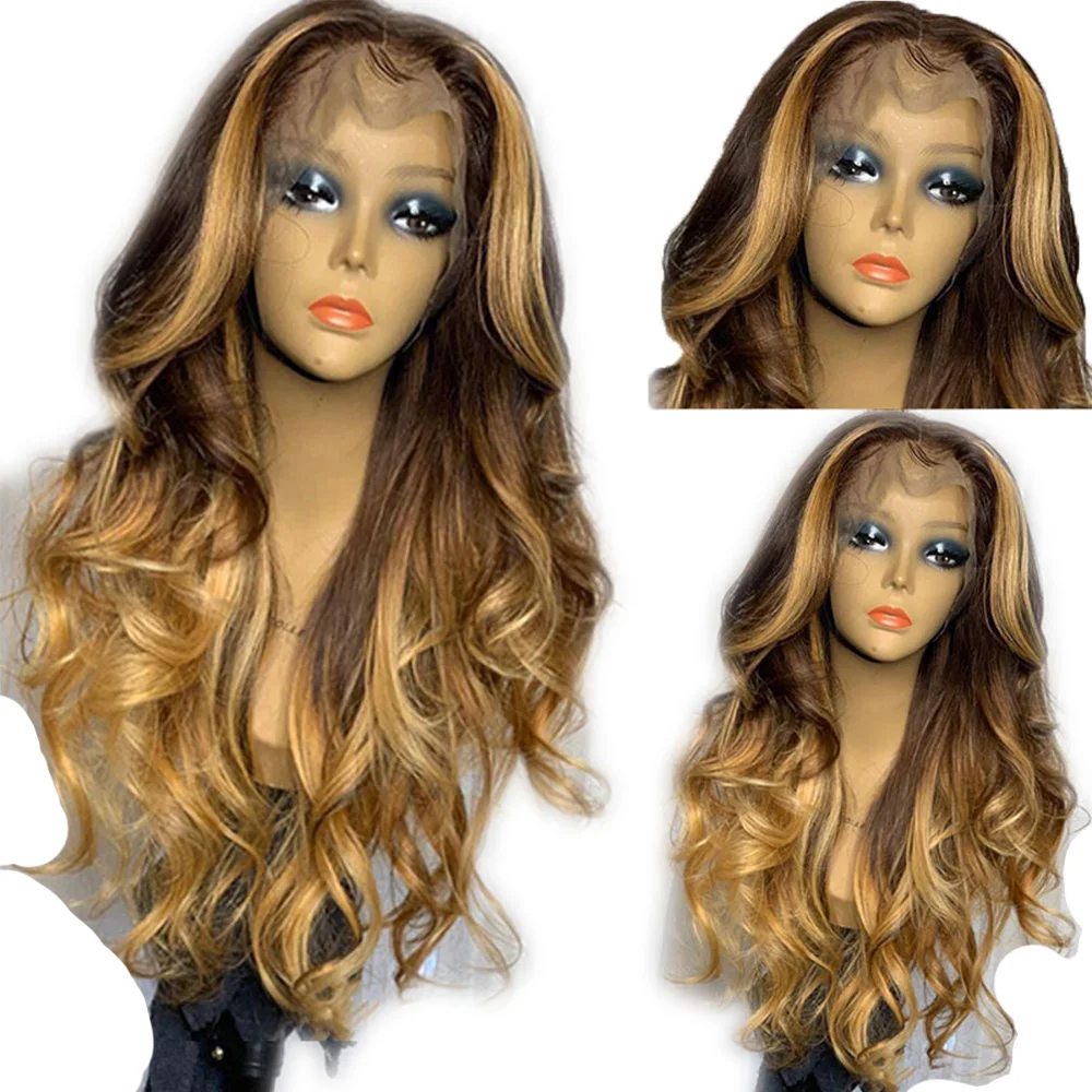 

SimBeauty Full Lace Wigs Brazilian Remy Human Hair Wigs Pre Plucked For Women Highlights Blonde Color Natural Wavy Ombre Wig