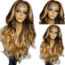 SimBeauty Full Lace Wigs Brazilian Remy Human Hair Wigs Pre Plucked For Women Highlights Blonde Color Natural Wavy Ombre Wig