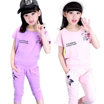 

Summer Print girls clothing sets cotton floral T-shirts+capris 2pcs Suits for Teenager baby girls kids clothes baby girl clothes