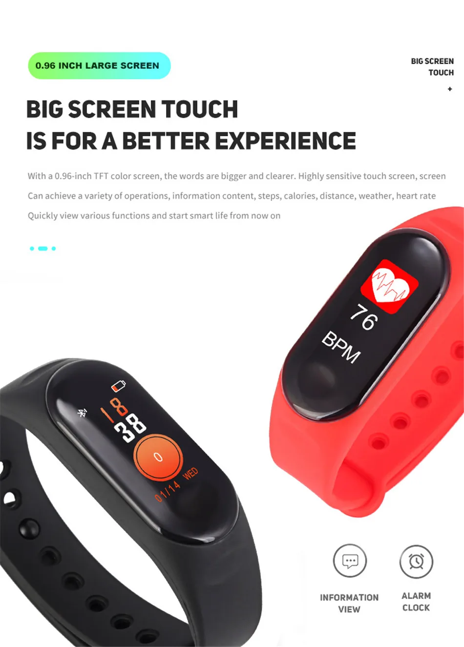 !ACCEZZ Smart Band Bracelet For Xiaomi Blood Pressure Measurement Colorful Screen Wristband Fitness Tracker M3 For IOS Android (3)