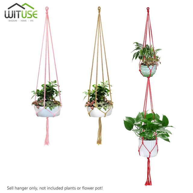 2x Flower Pot Hanging Basket Plant Hanger Indoor Outdoor 2x Flower Pot Hanging Basket Plant Hanger Indoor Outdoor Planter Hand Knitting Rope