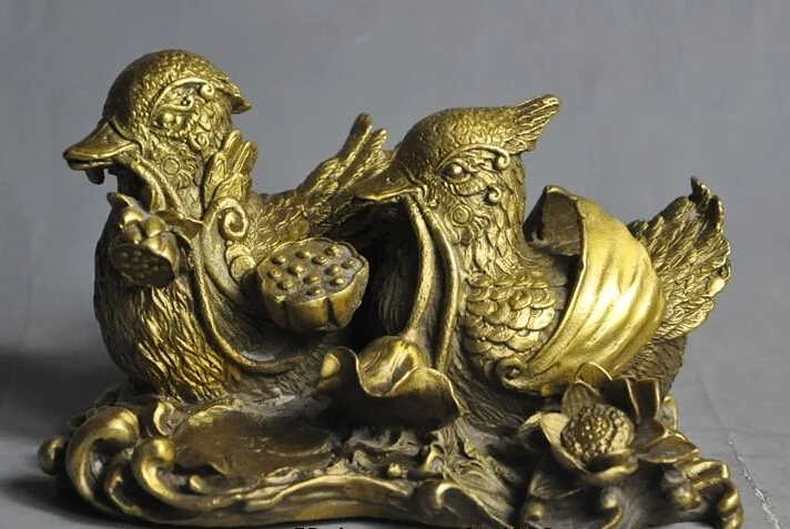

zhaorui88K616<<< 6" china chinese fengshui brass copper Mandarin duck bird Lovers Couple statue
