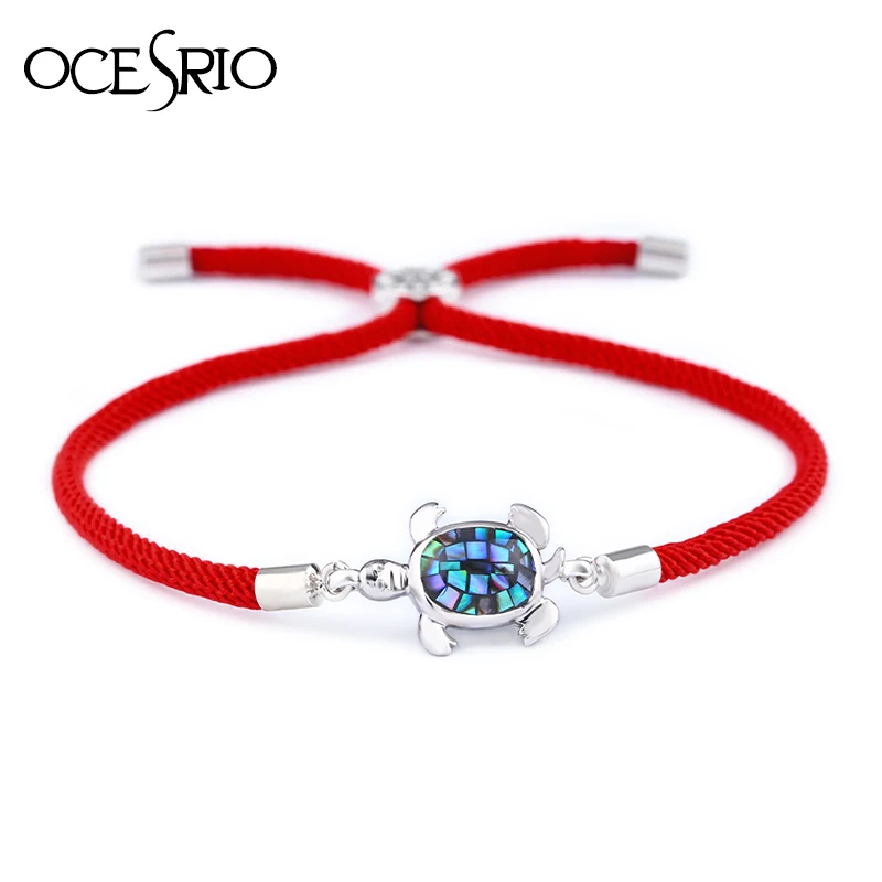 OCESRIO Sea Turtle Bracelet Women Men Natural Abalone Shell Cubic Zirconia Couple Bracelet Red Thread Jewellry pulseras brt-a85