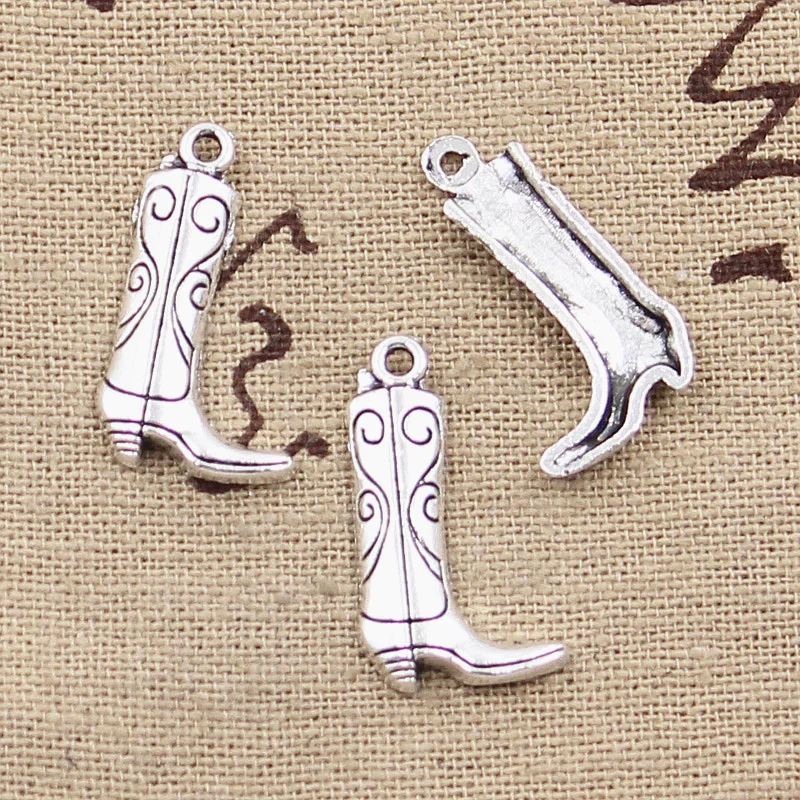 30pcs Charms western cowboy boots 23x13mm Antique Silver Plated Pendants Making DIY Handmade