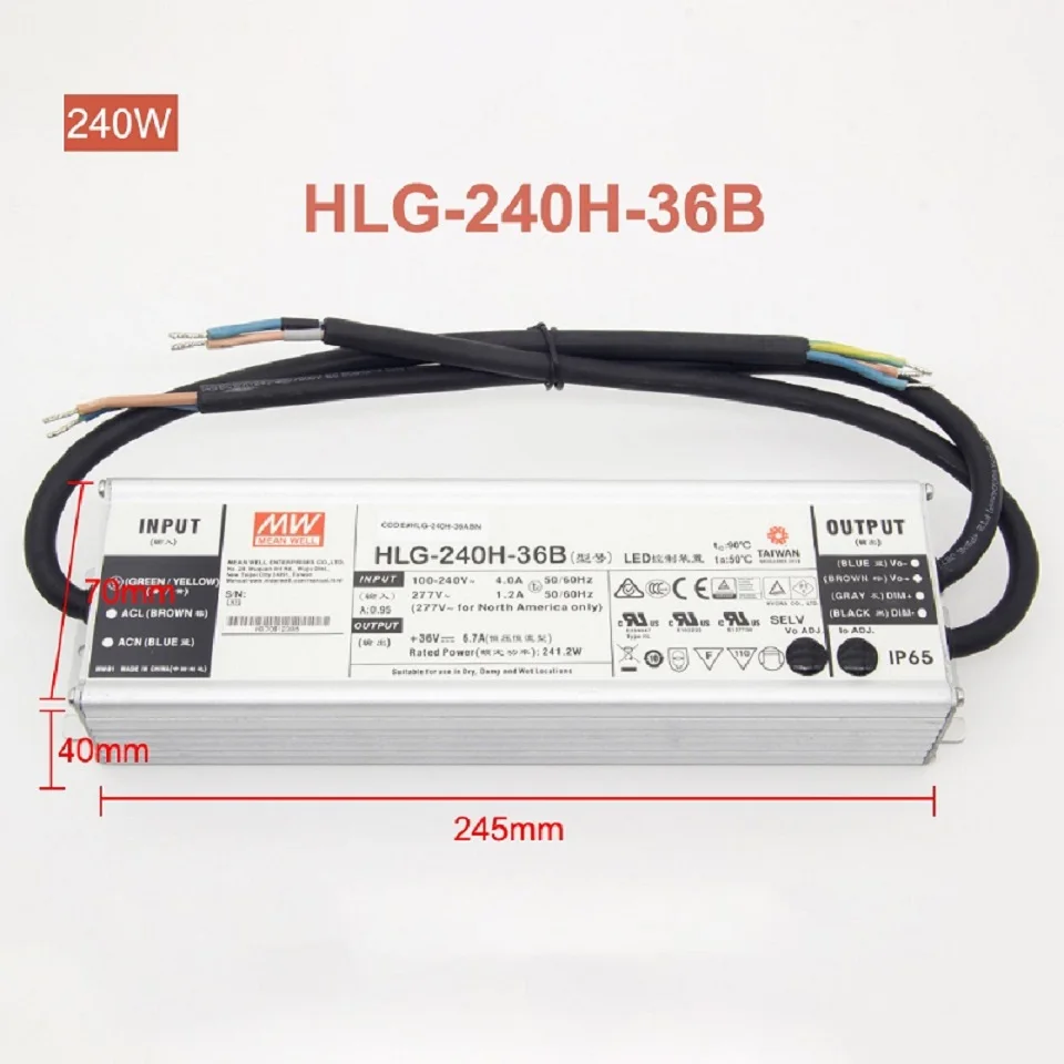 Meanwell dimmable 100 Вт 240 Вт 320 Вт Светодиодный драйвер HLG-100H-42B HLG-240H-36B, ELG-200H-42B LPC-60-1400 импульсный источник питания, APV-12-12 ou