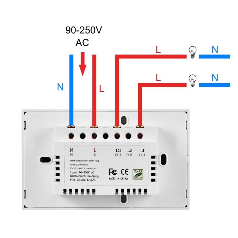 

2 Pcs WIFI Light Switch Smart In-Wall Voice Control Touch-Control and APP Remote Control Timing Function Compatible with Amazon