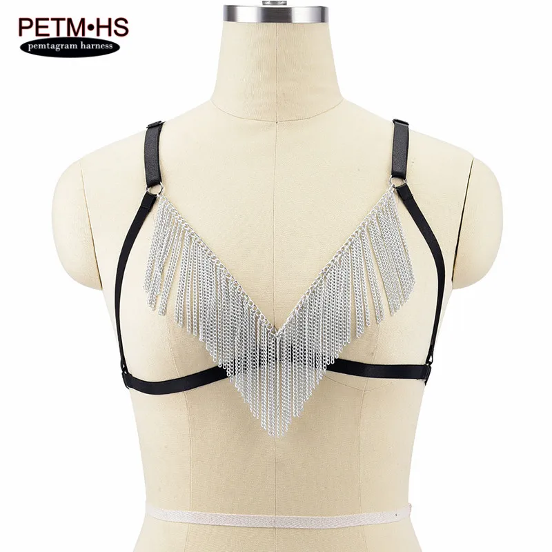 

Womens Sexy Harness Lingerie metal Black Elastic Bondage Lingerie Adjust Strappy Tops Open chest Fetish Punk Goth Garter Belt
