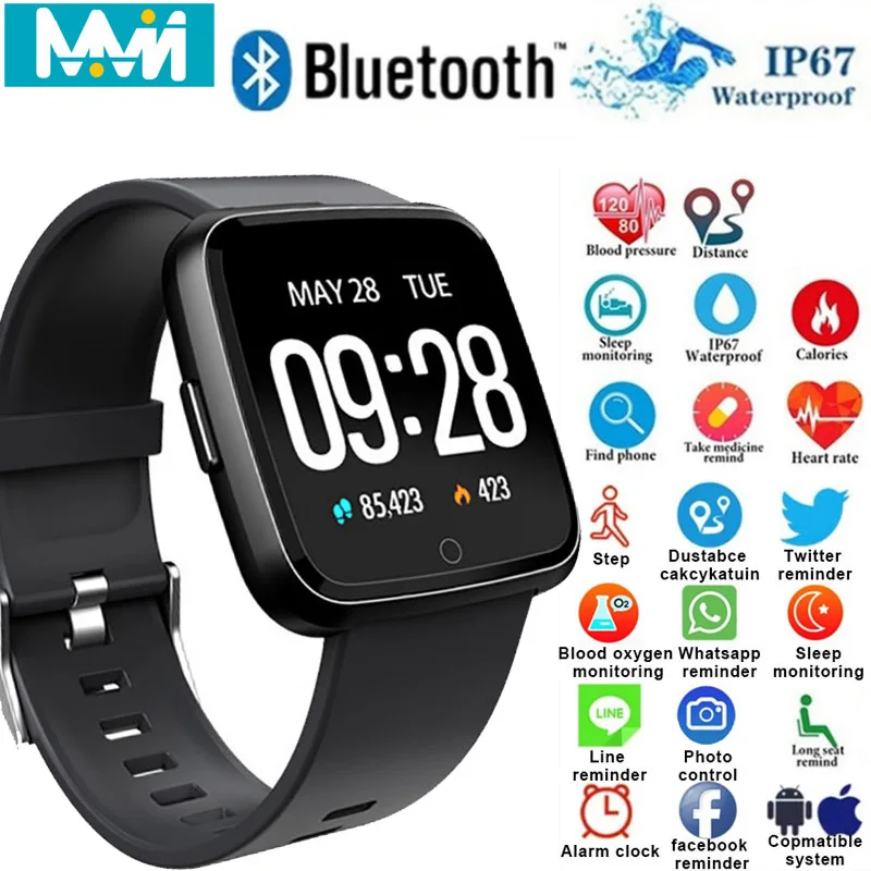 

MMN Y7 Smart Bracelet Blood Pressure Heart Rate Monitor Sport Fitness Tracker IP67 Waterproof Smart Wristband for Android IOS