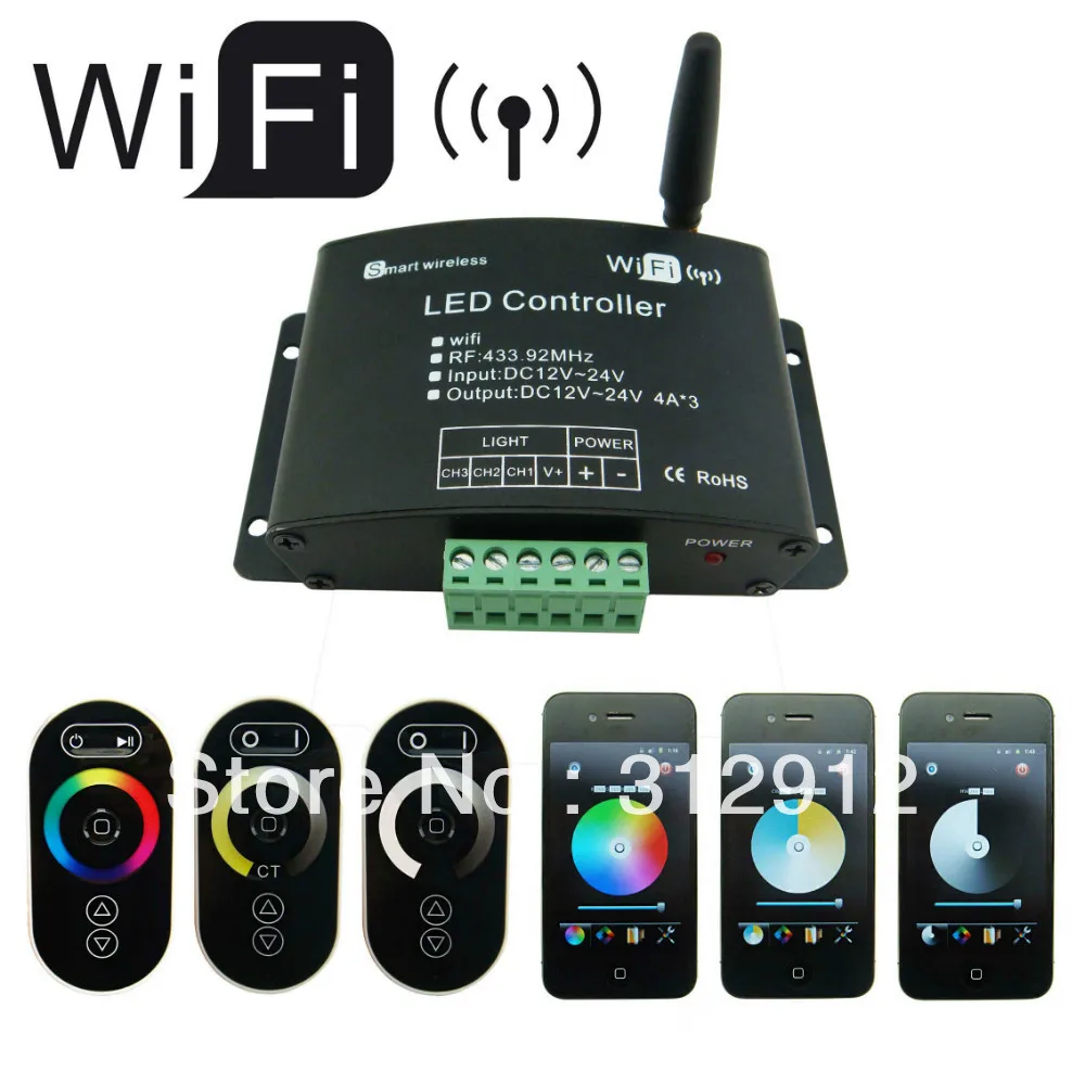 LED wifi controller DC12 24V input 4A 3channel output 3 in 1 Dimming CT RGB support